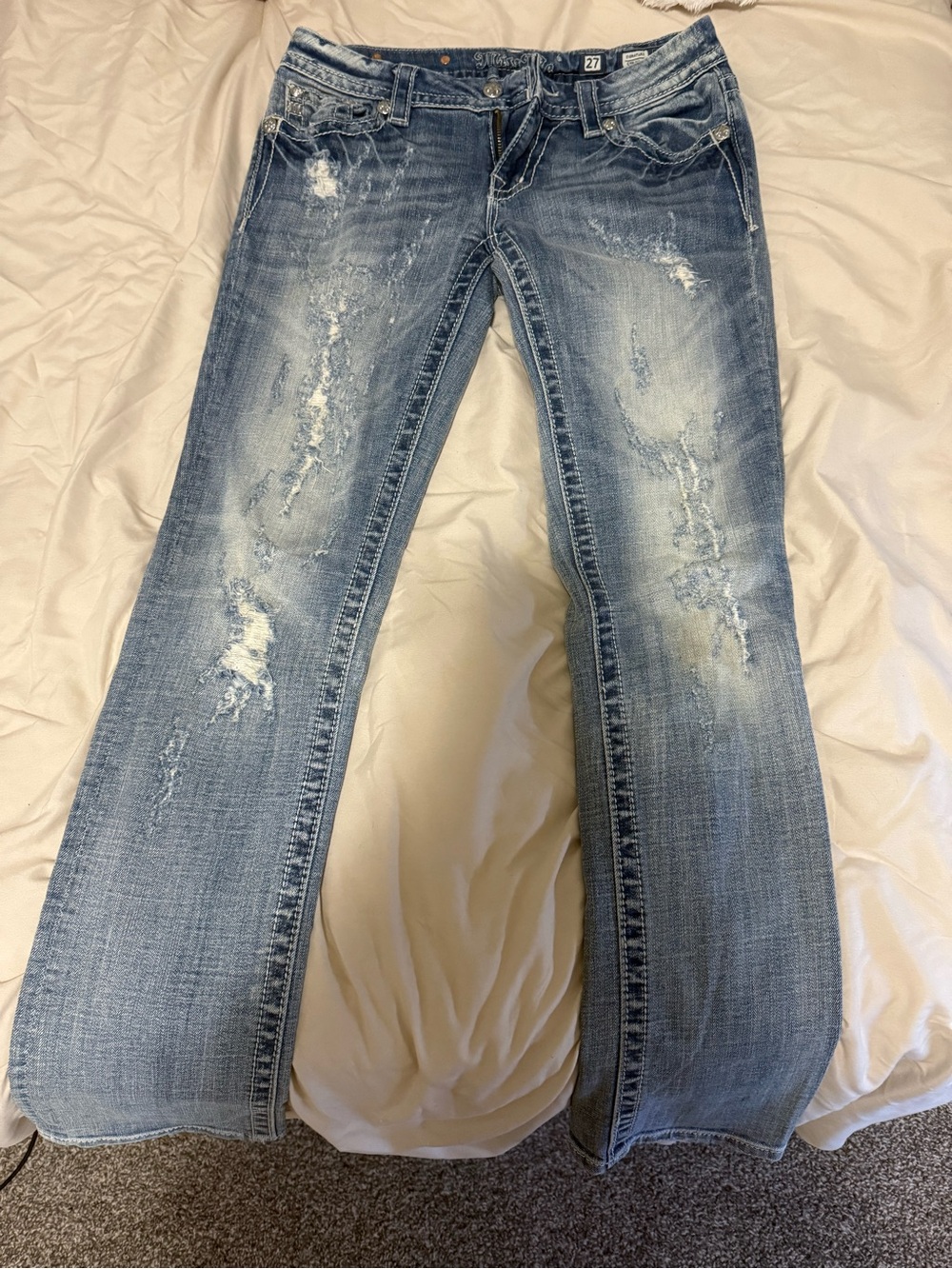Miss Me Light Blue Distressed Bootcut Jeans